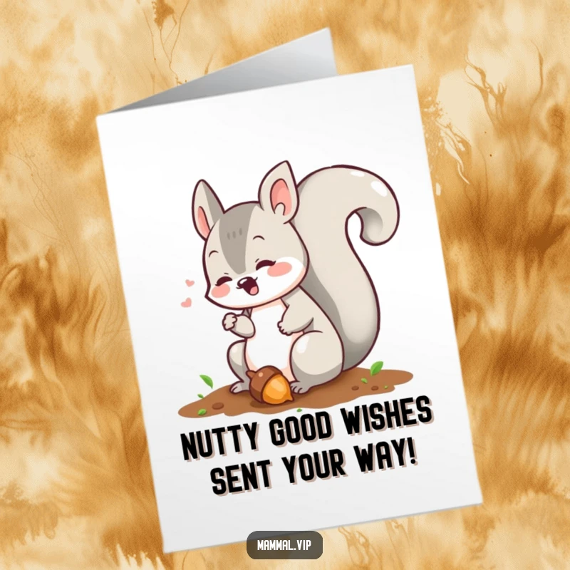 Funny Free Printable Birthday Card: Squirrel chattering excitedly while burying an acorn, perfect for a humorous DIY gift.