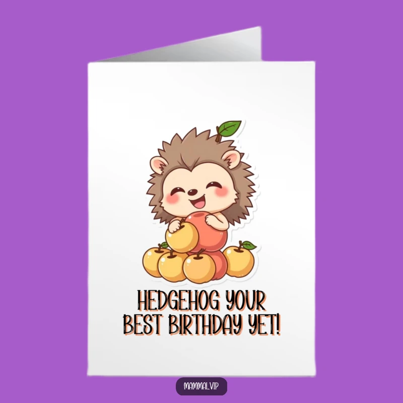 Free Printable Birthday Card: Grinning Hedgehog Apples, Downloadable DIY Gift for Fun
