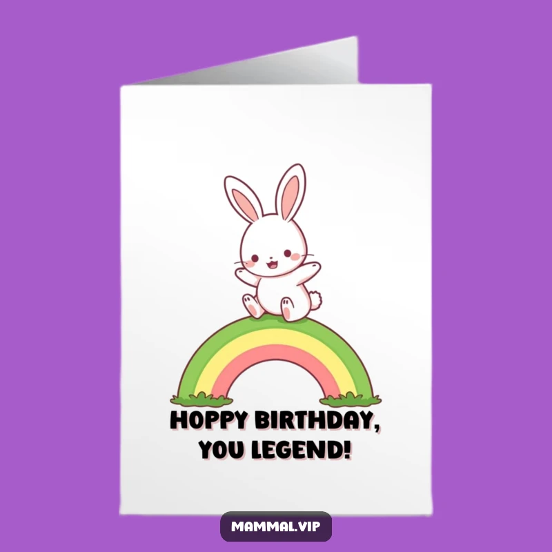 Free Printable Birthday Card: Rabbit Rainbow Hop - Joyful Downloadable Gift
