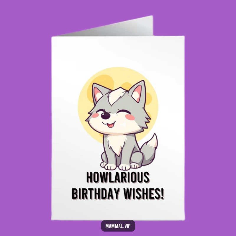 Winking Wolf Howling Free Printable Birthday Card - Quirky Downloadable Gift Idea