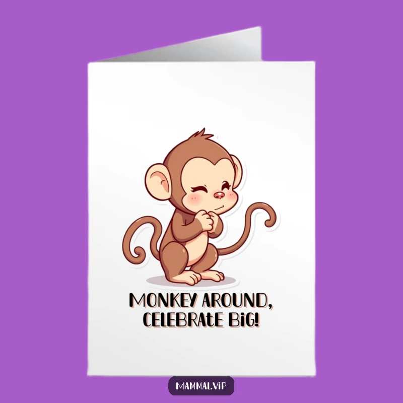 Free Printable Monkey Birthday Card: Funny Tailed Acrobat Downloadable Gift