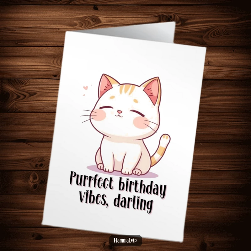 Funny Free Printable Cat Birthday Card: A serene cat with closed eyes enjoying a gentle breeze, sending peaceful birthday wishes.