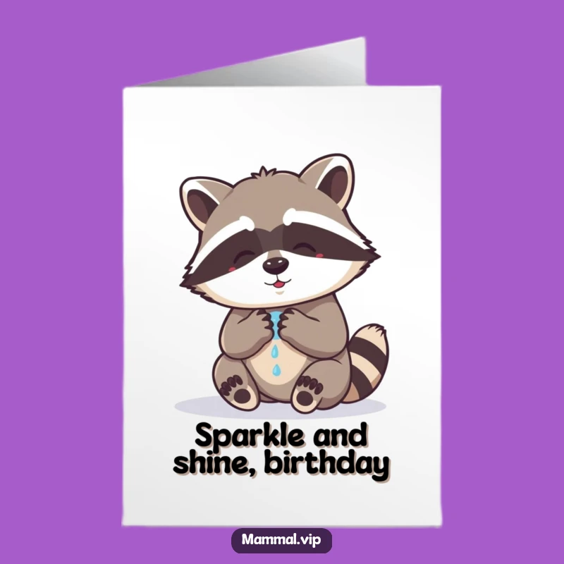 Free Printable Birthday Card: Funny Raccoon Paw Washing Humor Downloadable Gift
