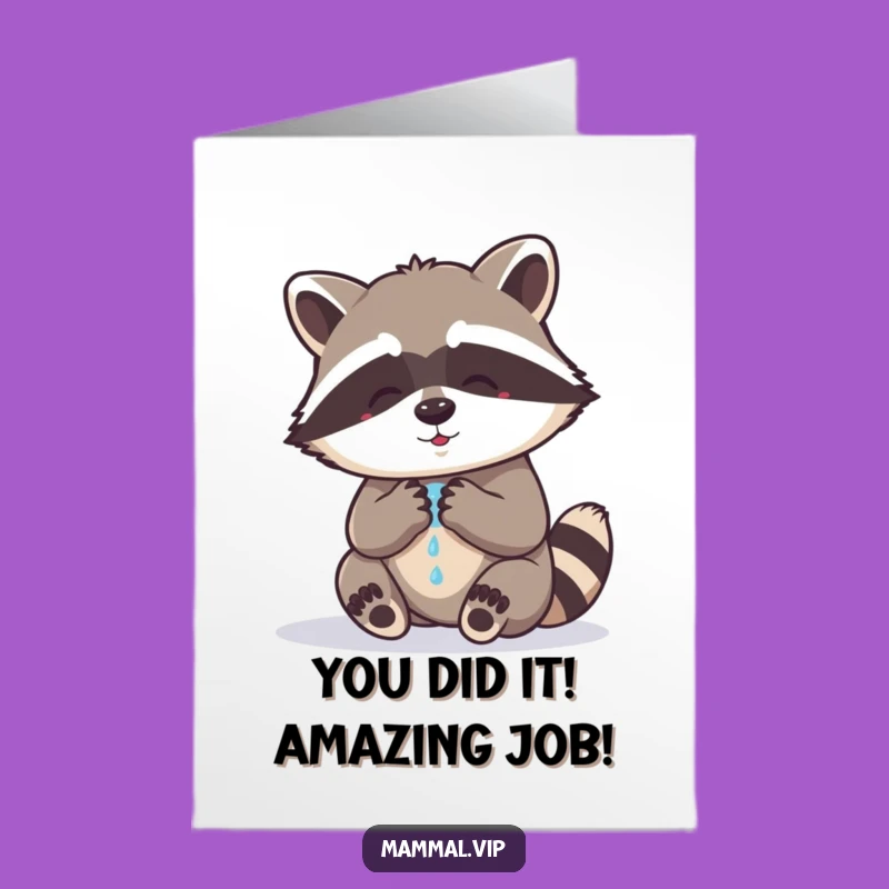 Free Printable Congrats Card: Amused Raccoon Paw Washing Humor Downloadable Gift