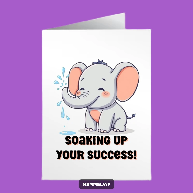 Free Printable Congrats Card: Grinning Elephant Spraying Water Funny Downloadable Gift Idea