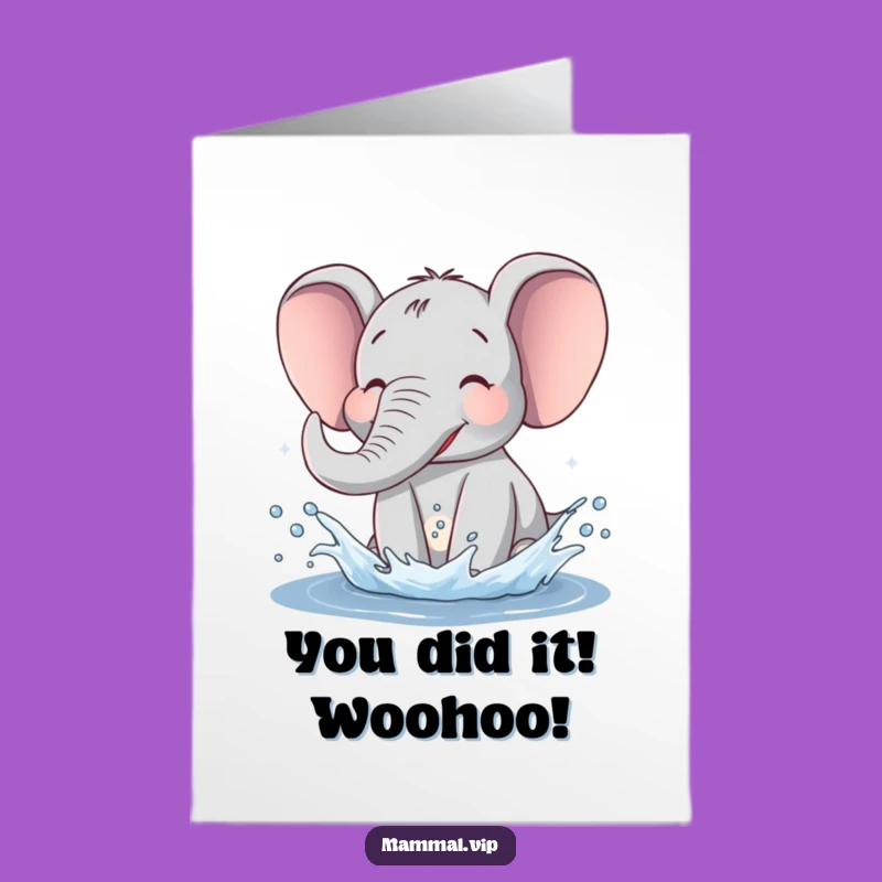 Free Printable Congrats Card: Happy Elephant Splashing in Celebration! Downloadable Joy