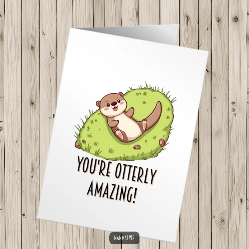 Funny Free Printable Congratulations Card: Cheerful otter character joyfully sliding down a grassy hill.