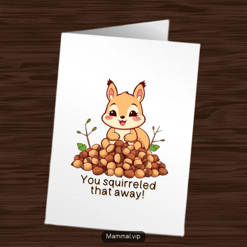 Funny Free Printable Congratulations Card: A cheerful squirrel with a massive pile of acorns celebrating your awesome accomplishment.