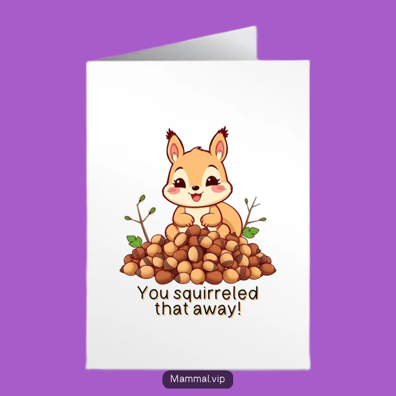 Free Printable Congrats Card: Happy Squirrel gathers acorns for your successful achievement, a downloadable gift!