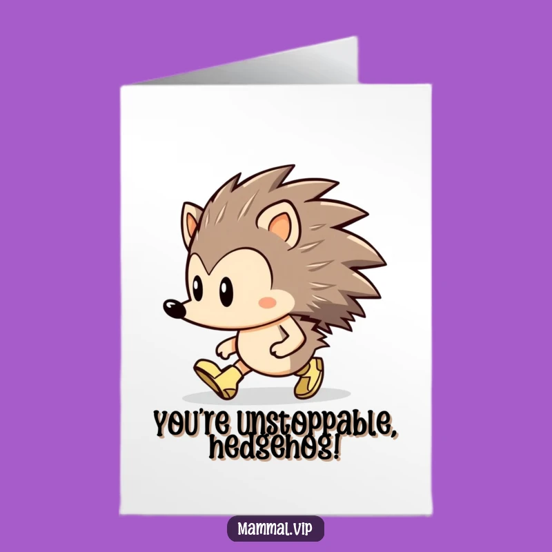 Free Printable Congrats Card Hedgehog Marching - Funny Downloadable Gift