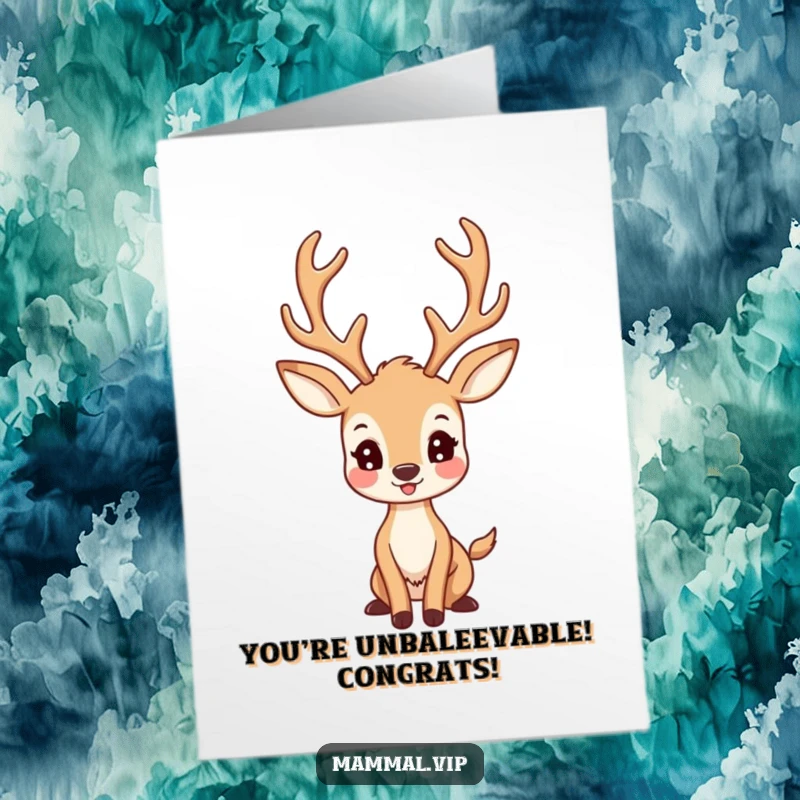 Funny Free Printable Congratulations Card: A proud deer character with large antlers striking a pose to celebrate your success.