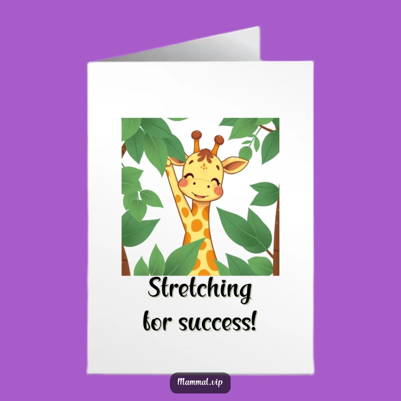 Free Printable Congrats Card: Joyful Giraffe Reaching High Funny Downloadable Gift Idea