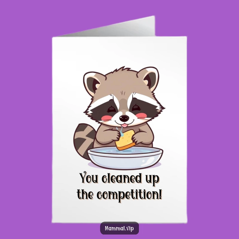 Free Printable Congrats Card: Raccoon Washing Food Celebratory Downloadable