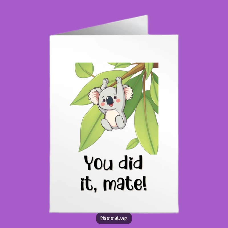 Free Printable Koala Congrats Card: Upside Down Leaf Funny Downloadable Art