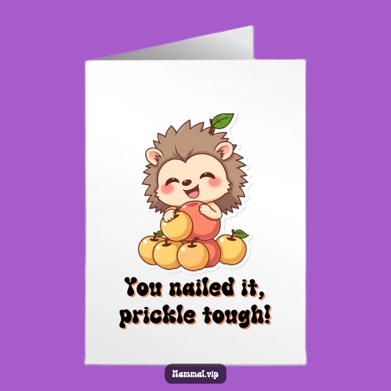 Free Printable Congrats Card: Hedgehog Apples Success, Downloadable DIY Gift for Achievement
