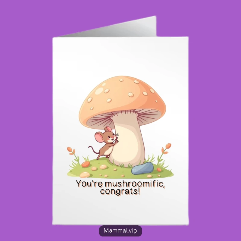 Free Printable Congrats Card: Mouse Explores Giant Mushroom Funny Success
