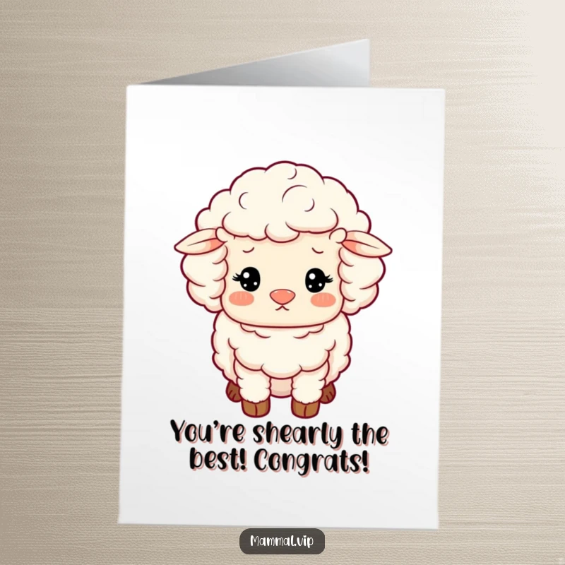 Funny Free Printable Congratulations Card: A content fluffy sheep character with woolly curls, celebrating your fantastic achievement.
