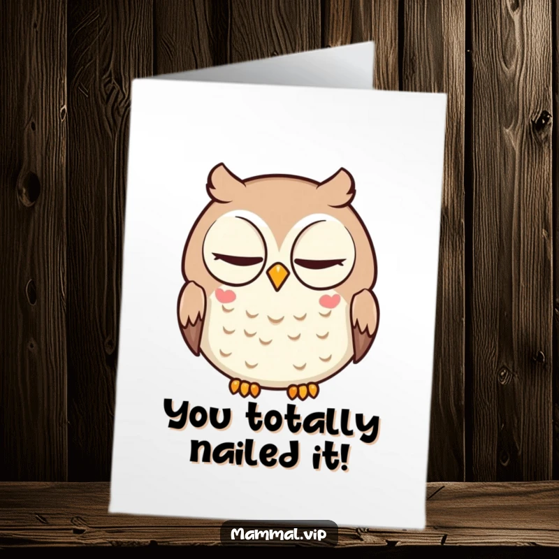 Funny free printable congratulations card: a wise owl with intelligent eyes gives a slow, knowing blink.