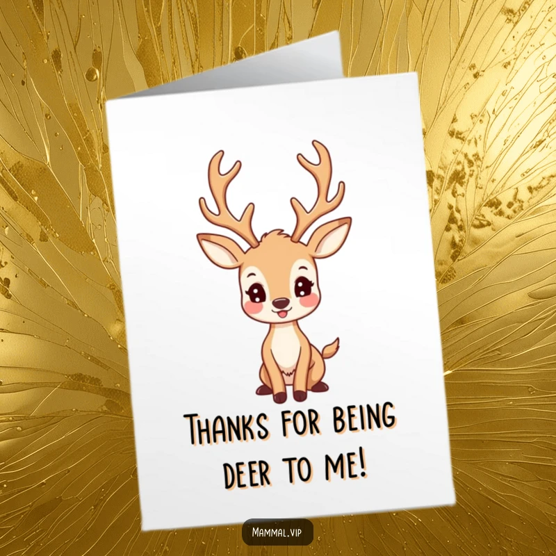 Funny Free Printable Thank You Card: A happy deer character with large antlers posing proudly to express sincere gratitude.