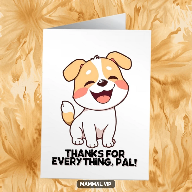 Funny Free Printable Dog Thank You Card: A joyful dog wagging its tail, playfully barking to say thank you.