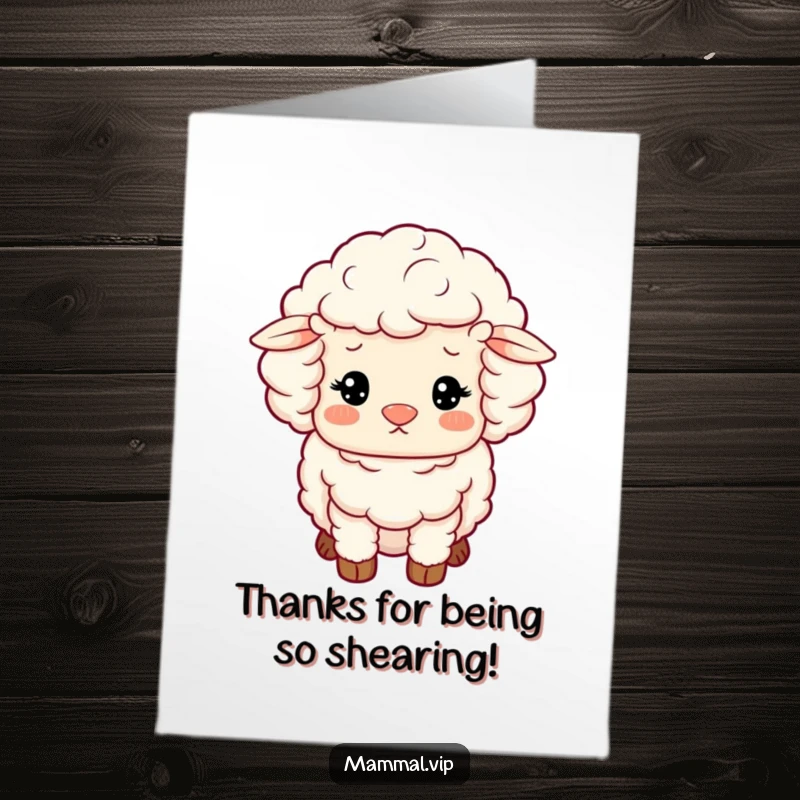 Funny Free Printable Thank You Card: A content fluffy sheep character with woolly curls, showing sincere gratitude.