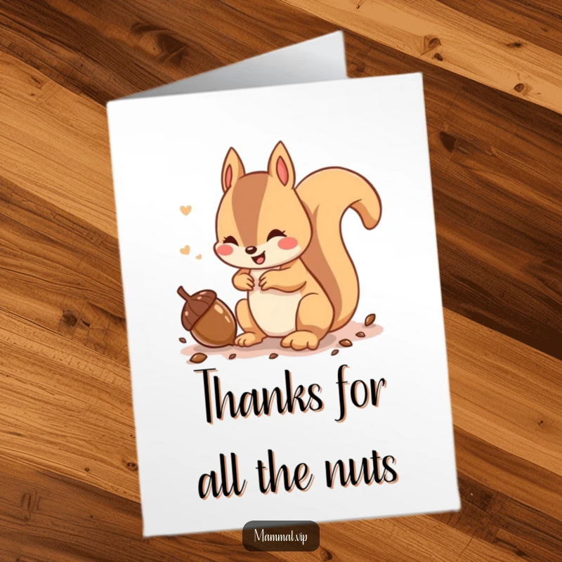 Funny Free Printable Squirrel Thank You Card: A playful squirrel chatters while burying an acorn, sending thanks with busy enthusiasm.