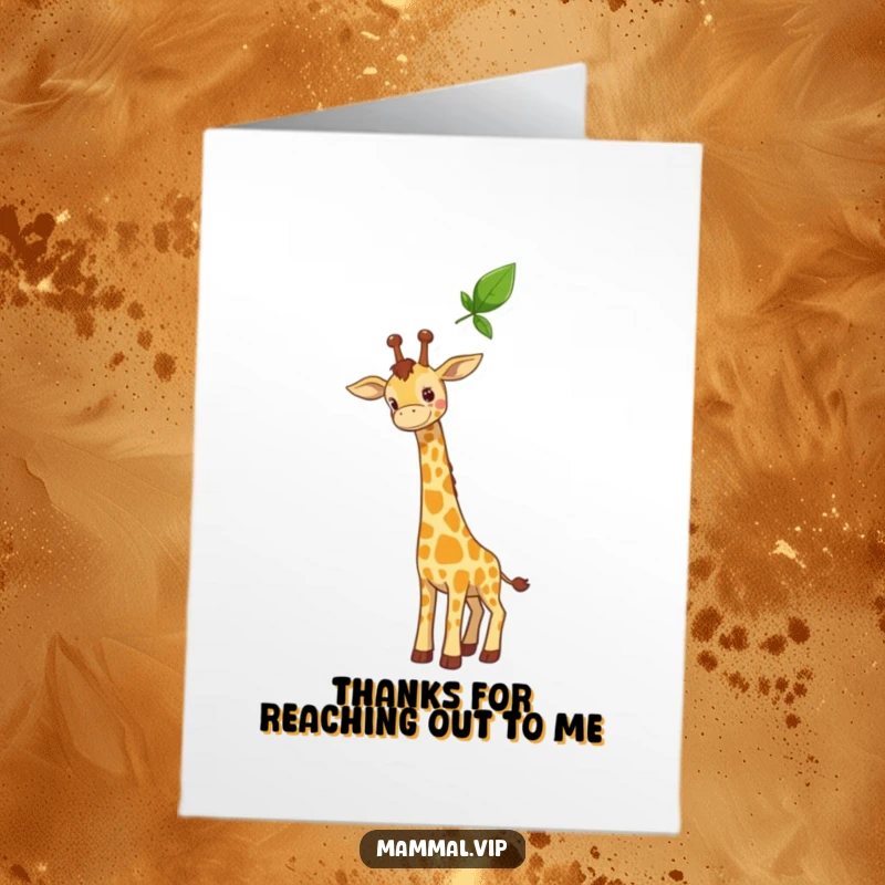 Free Printable Thank You Card: A curious giraffe stretching its neck, reaching for a leaf, conveying a heartfelt thank you.