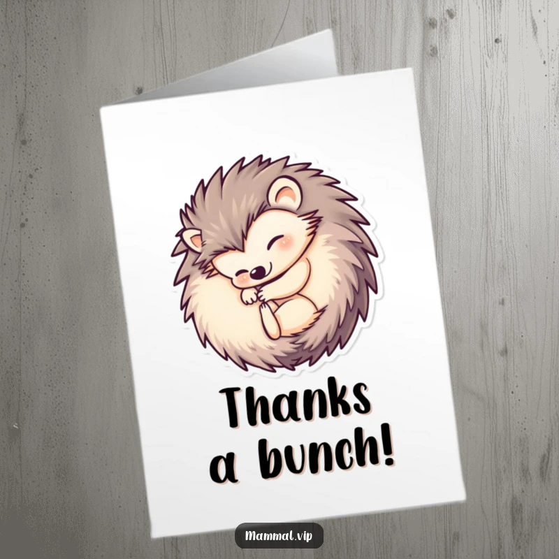 Funny Free Printable Thank You Card: A cute hedgehog tightly curled into a ball, sending cozy thanks with a smile.