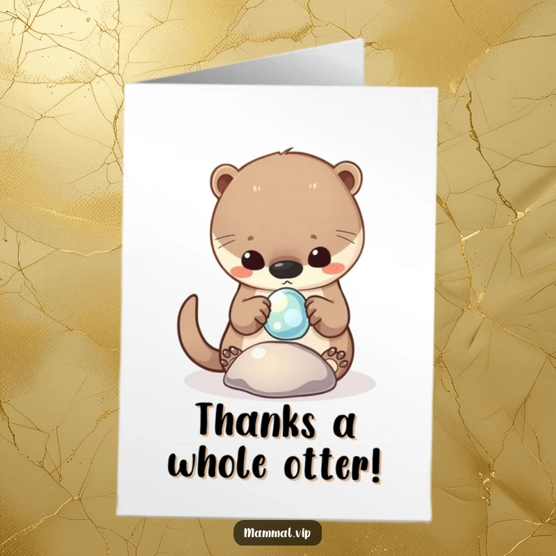 Funny Free Printable Thank You Card: Curious otter playing with a shiny pebble, a sparkling thank you.