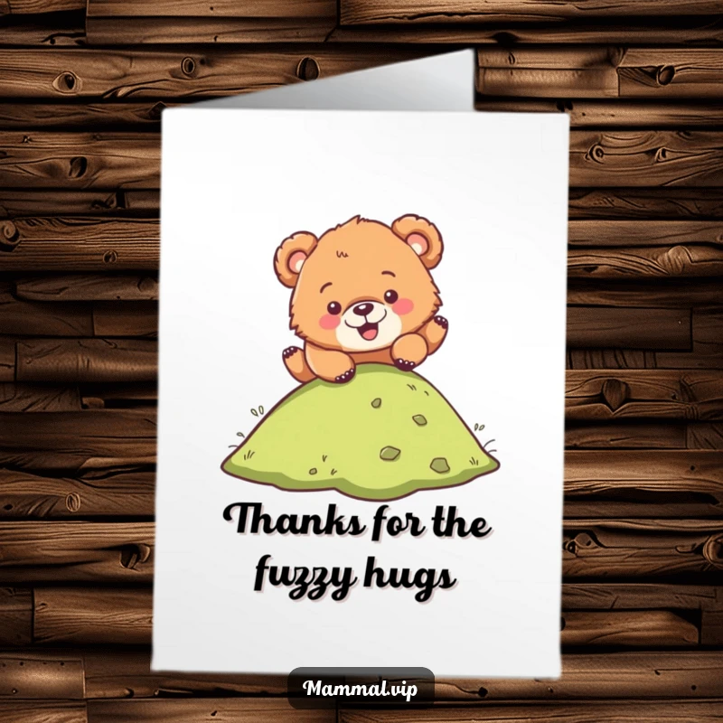 Funny Free Printable Bear Cub Thank You Card: A bear cub tumbles happily, sending gratitude with a playful spirit.