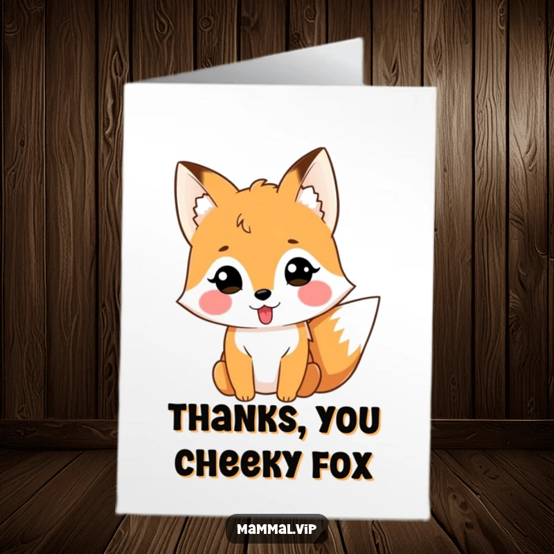 Funny Free Printable Silly Fox Card: A playful fox with its tongue sticking out sideways, giving a humorous and unique thank you.