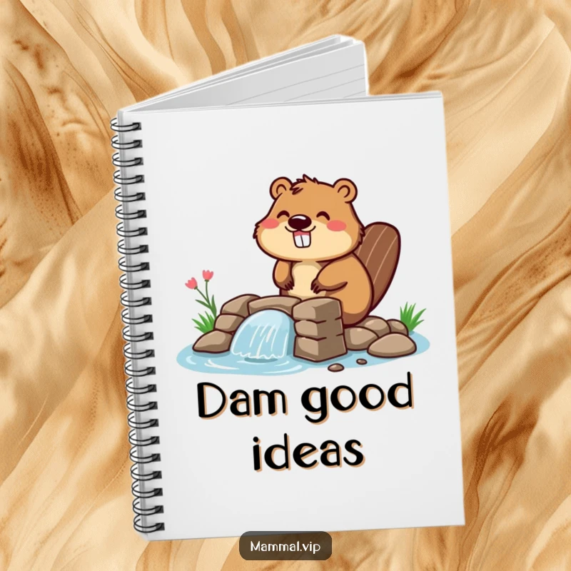 Funny beaver notebook with a character building a dam, ideal for note-taking, journaling, and capturing brilliant ideas with a humorous touch.