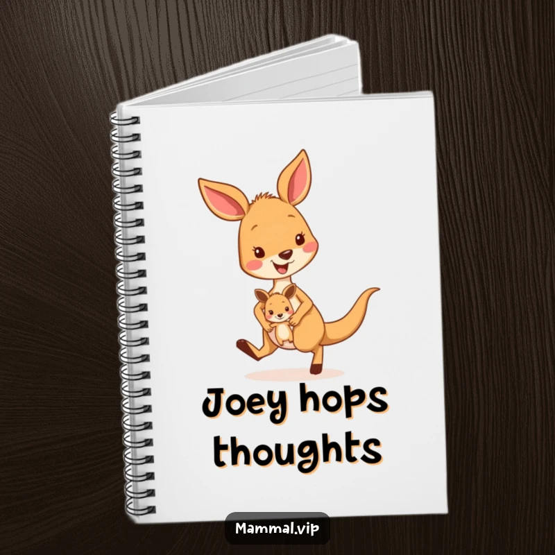 Funny kangaroo notebook with a hopping character and joey, perfect for note-taking, journaling, and capturing energetic ideas with a humorous twist.