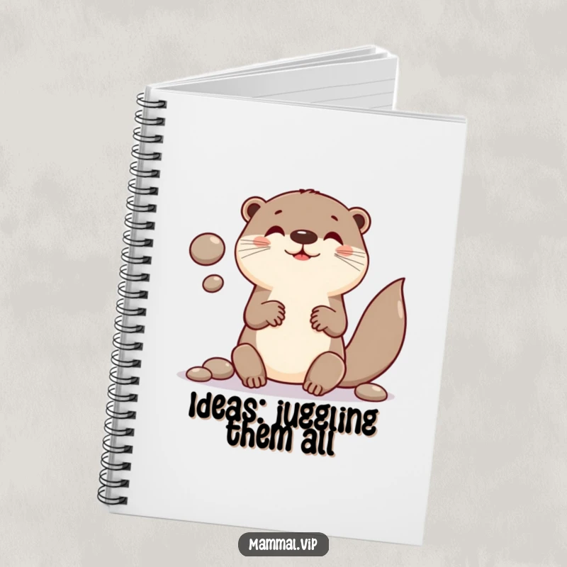Funny notebook featuring a skilled otter character balancing and juggling smooth, round pebbles.