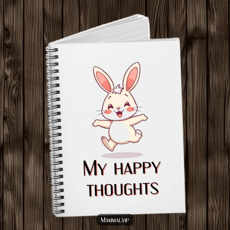 Funny hopping rabbit illustration, a humorous notebook for happy thoughts and plans.