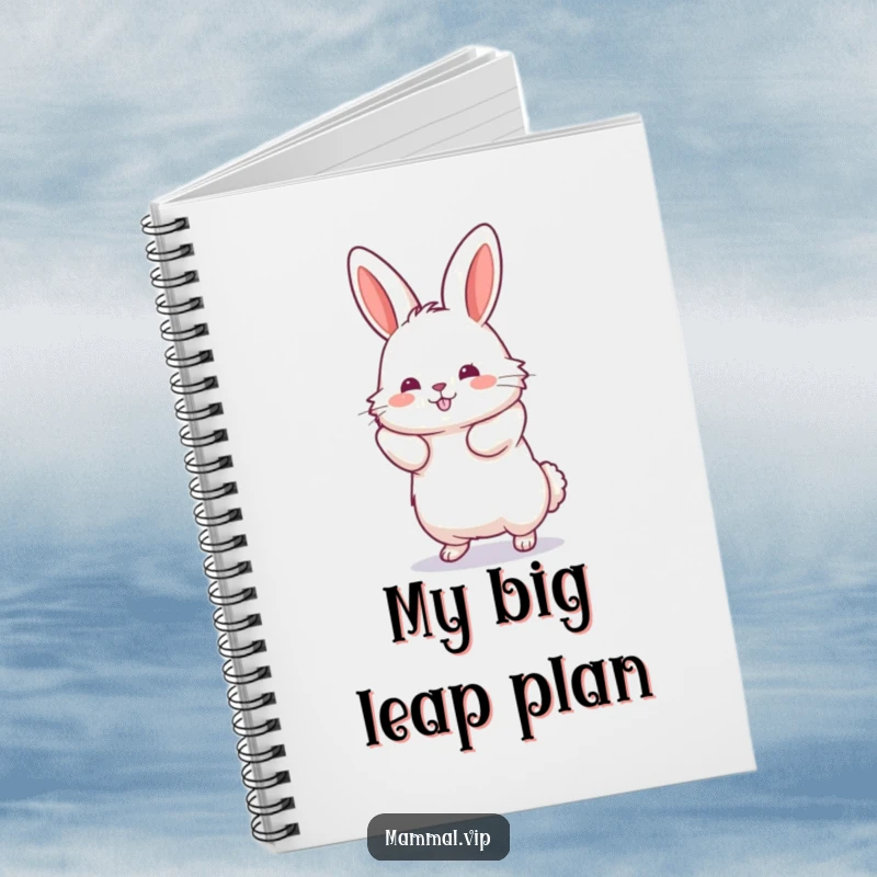 Funny Jumping Rabbit Notebook featuring a fluffy rabbit mid-jump, designed to inspire energetic note-taking and creative ideas.