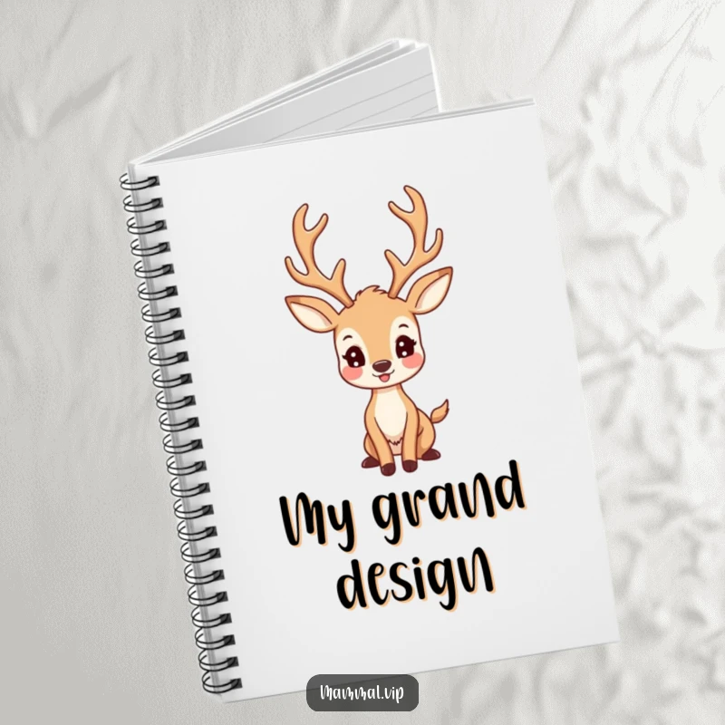 Funny Deer Notebook: A happy deer character with large antlers posing proudly, perfect for note-taking.