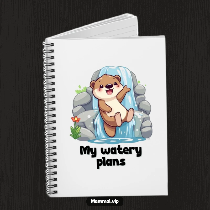 Funny otter sliding down a waterfall notebook, featuring a playful character with glee, great for notes and a funny gift.