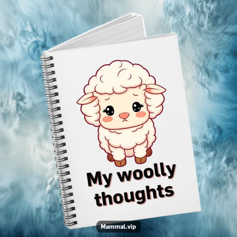 Funny Sheep Notebook: A fluffy sheep character with woolly curls looking content, perfect for note-taking.