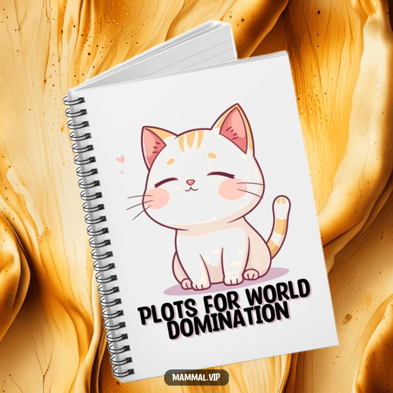 Funny cat notebook, a serene cartoon cat with closed eyes, peacefully enjoying a gentle breeze, ideal for journaling.