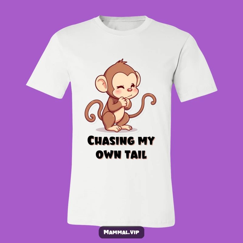 Funny Monkey T-Shirt: Mischievous Cartoon Character Tail Tug Tee