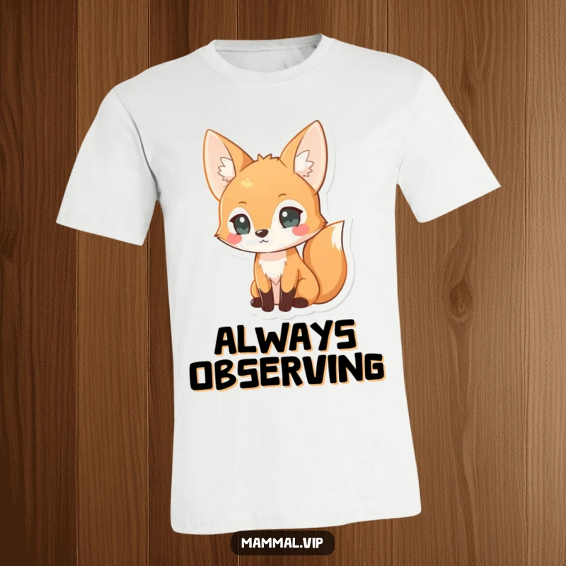 Funny curious fox t-shirt, a smart fox looking alert, ideal for those who appreciate intelligence and humor.