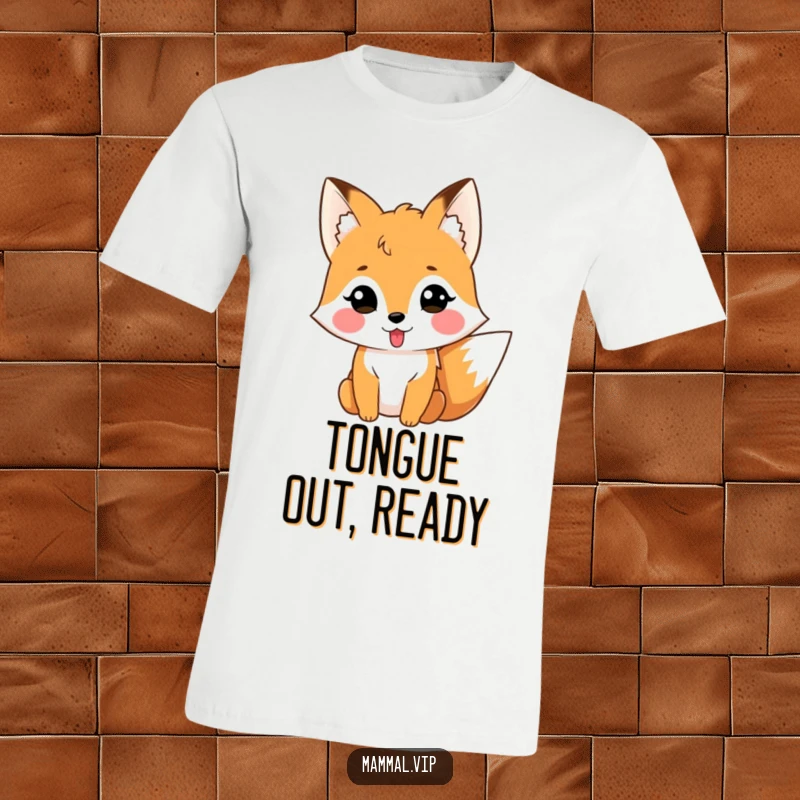 Funny fox sticking its tongue out sideways, a playful and humorous t-shirt.