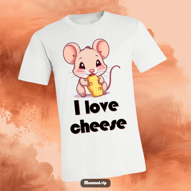 Funny t-shirt featuring a small mouse character enjoying a piece of cheese. Cute and humorous rodent apparel.
