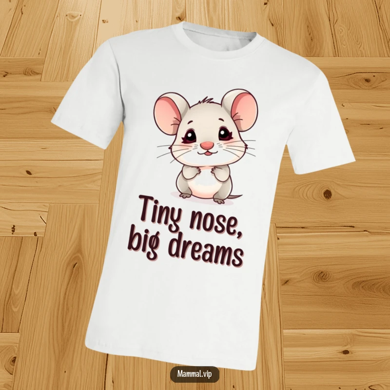 Funny Mouse T-Shirt: A small mouse character with a tiny nose sniffing the air, looking curious and cute.