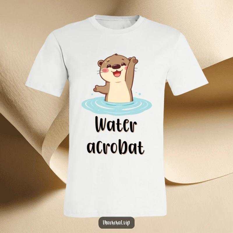 Funny T-Shirt depicting a cheerful otter joyfully executing a flip in the water, showcasing pure aquatic delight.