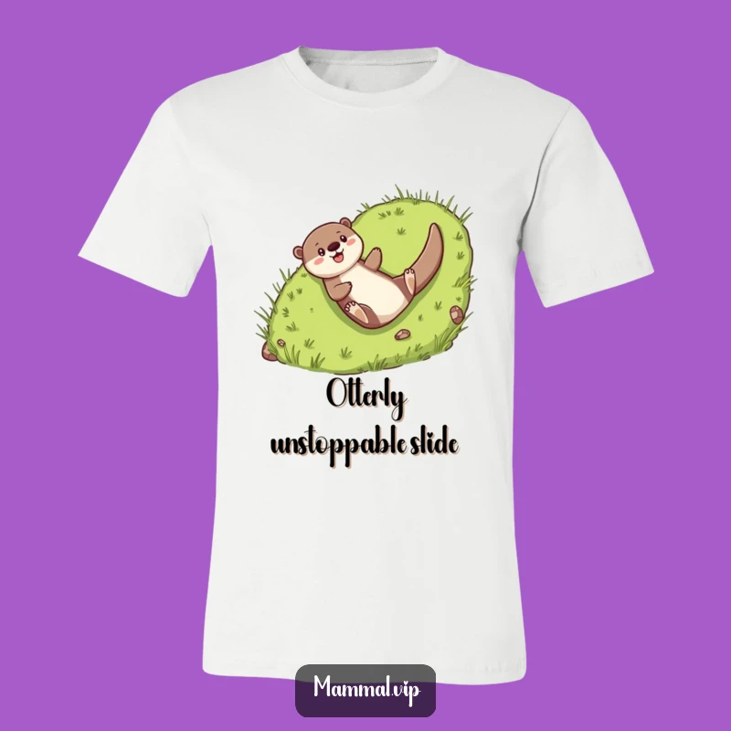 Funny Otter Sliding T-Shirt: Cheerful Character's Joyful Hill Ride, a Hilarious Fun Tee
