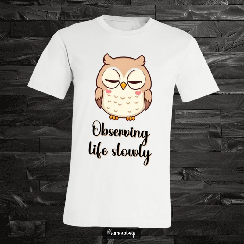 Funny t-shirt with a round, intelligent cartoon owl giving a slow, deliberate blink. Perfect for humor and wisdom.