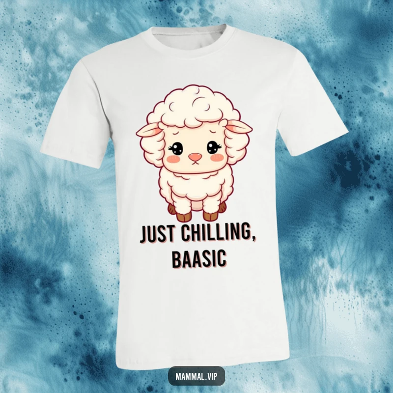 Funny Sheep T-Shirt: A fluffy sheep character with woolly curls gazing contentedly, soft and cheerful.