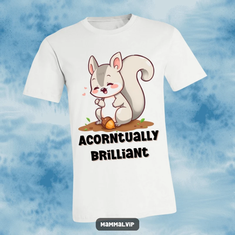 Funny squirrel t-shirt featuring a chattering character focused on burying an acorn, perfect for outdoor and nature lovers.